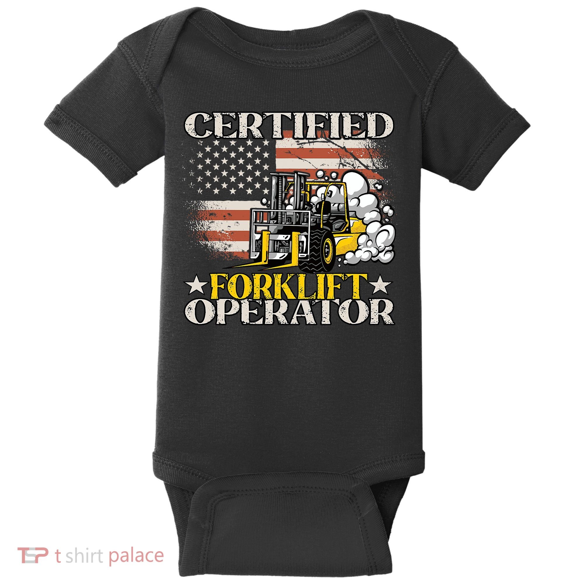 Certified Forklift Operator Forklift Driver US Flag Baby Bodysuit