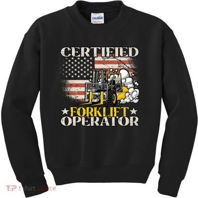 Certified Forklift Operator Forklift Driver US Flag Kids Sweatshirt
