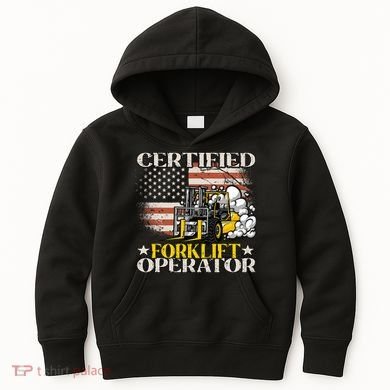 Certified Forklift Operator Forklift Driver US Flag Kids Hoodie