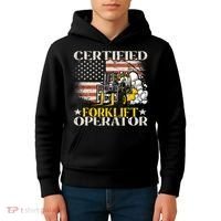 Certified Forklift Operator Forklift Driver US Flag Kids Hoodie thumb 4