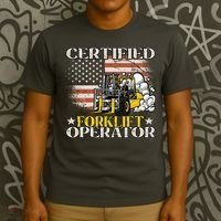 Certified Forklift Operator Forklift Driver US Flag T-Shirt thumb 3