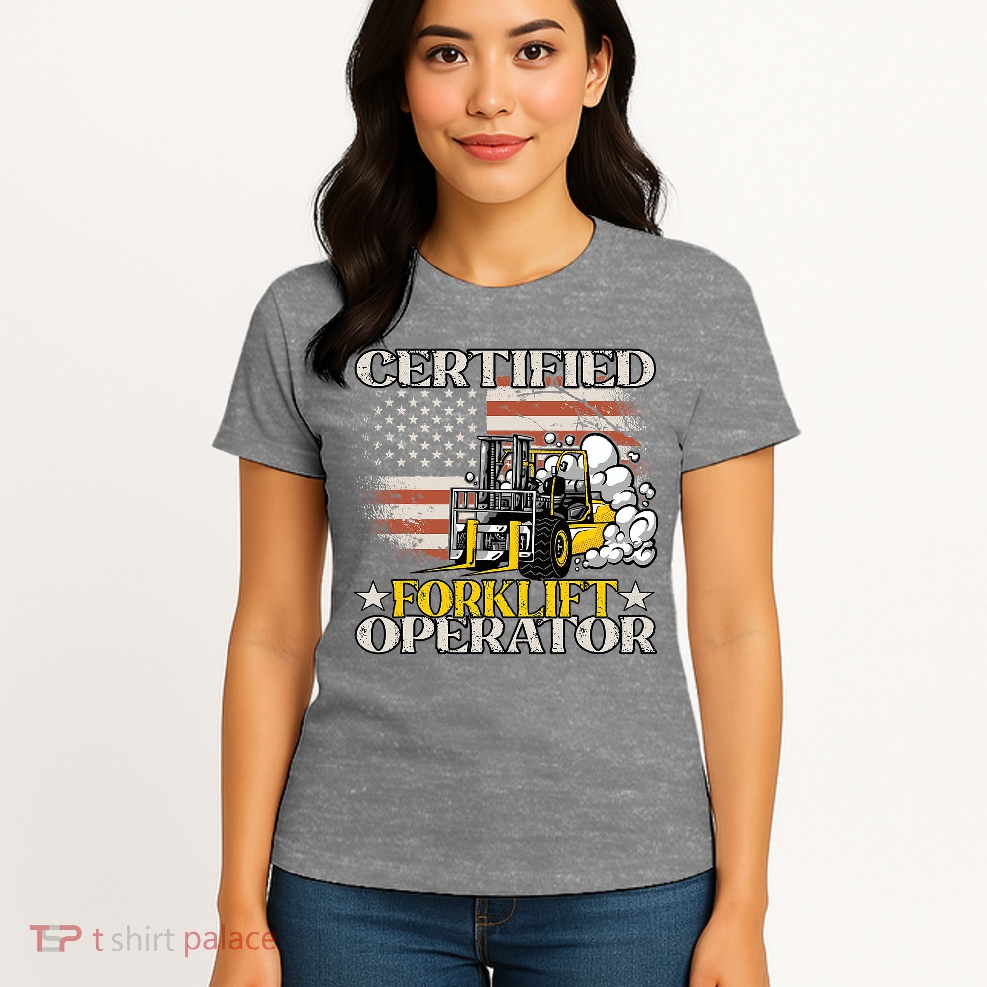 Certified Forklift Operator Forklift Driver US Flag Women's T-Shirt