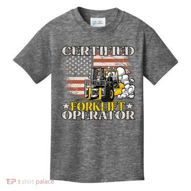 Certified Forklift Operator Forklift Driver US Flag Kids T-Shirt