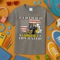 Certified Forklift Operator Forklift Driver US Flag Kids T-Shirt thumb 3