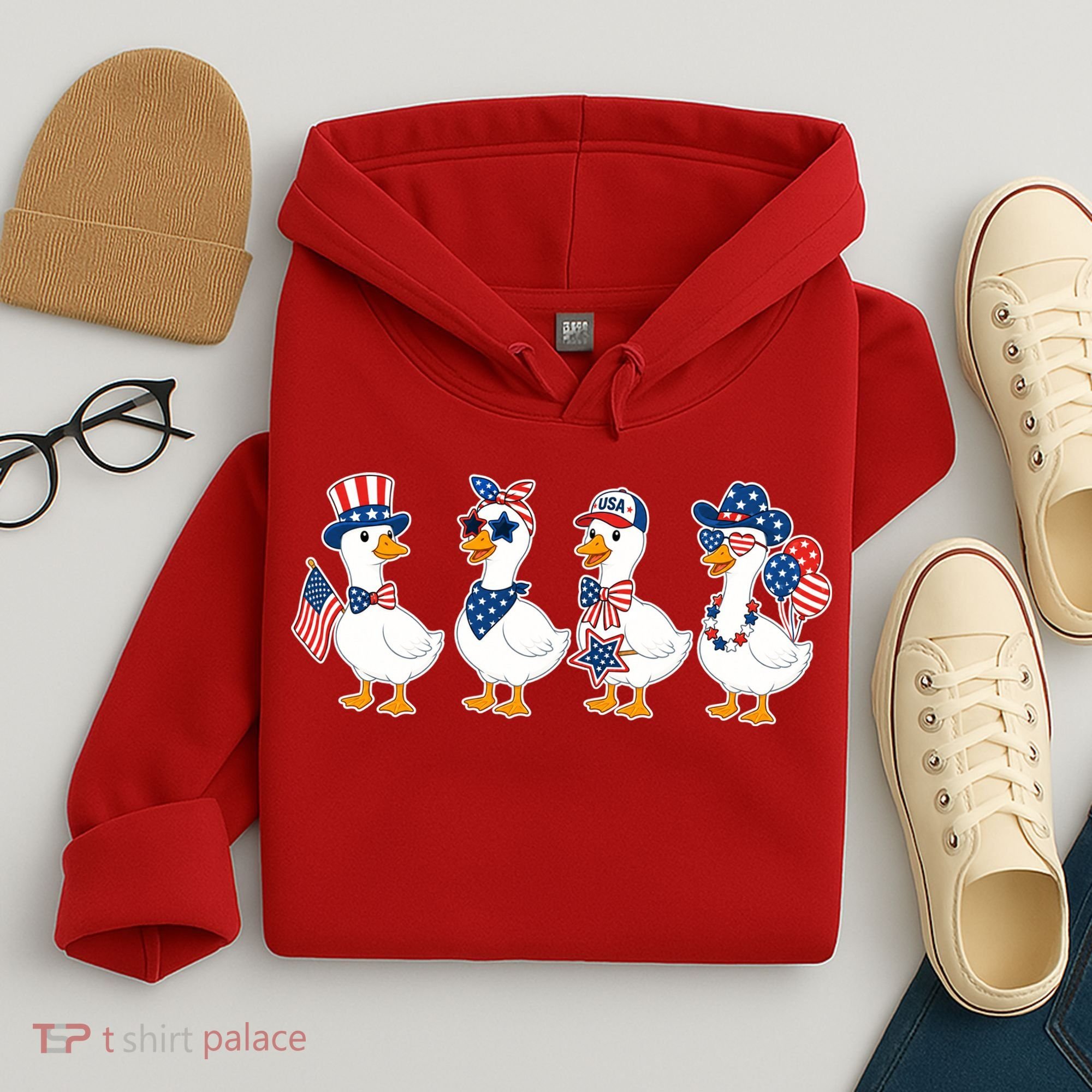 Cute Fourth Of July Patriotic Goose Group Hoodie
