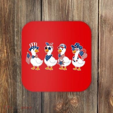 Cute Fourth Of July Patriotic Goose Group Coaster