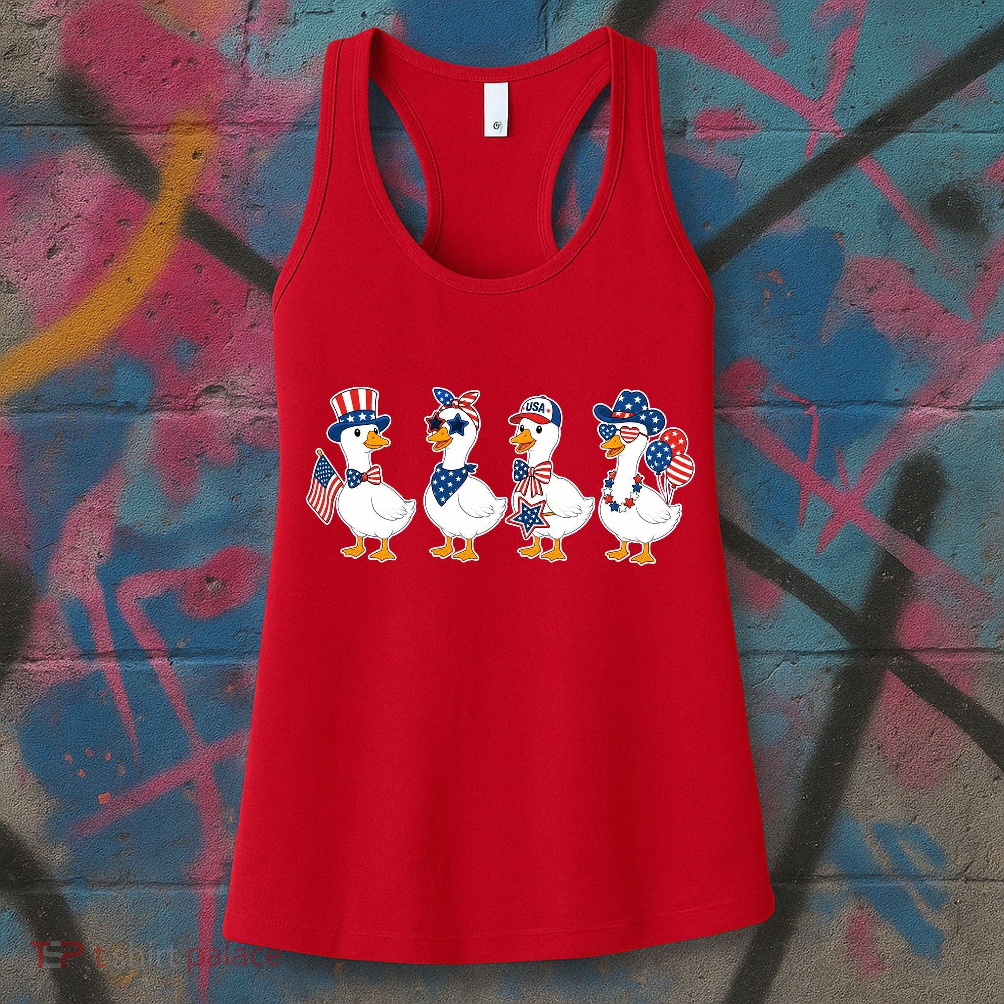 Cute Fourth Of July Patriotic Goose Group Women's Tank Top