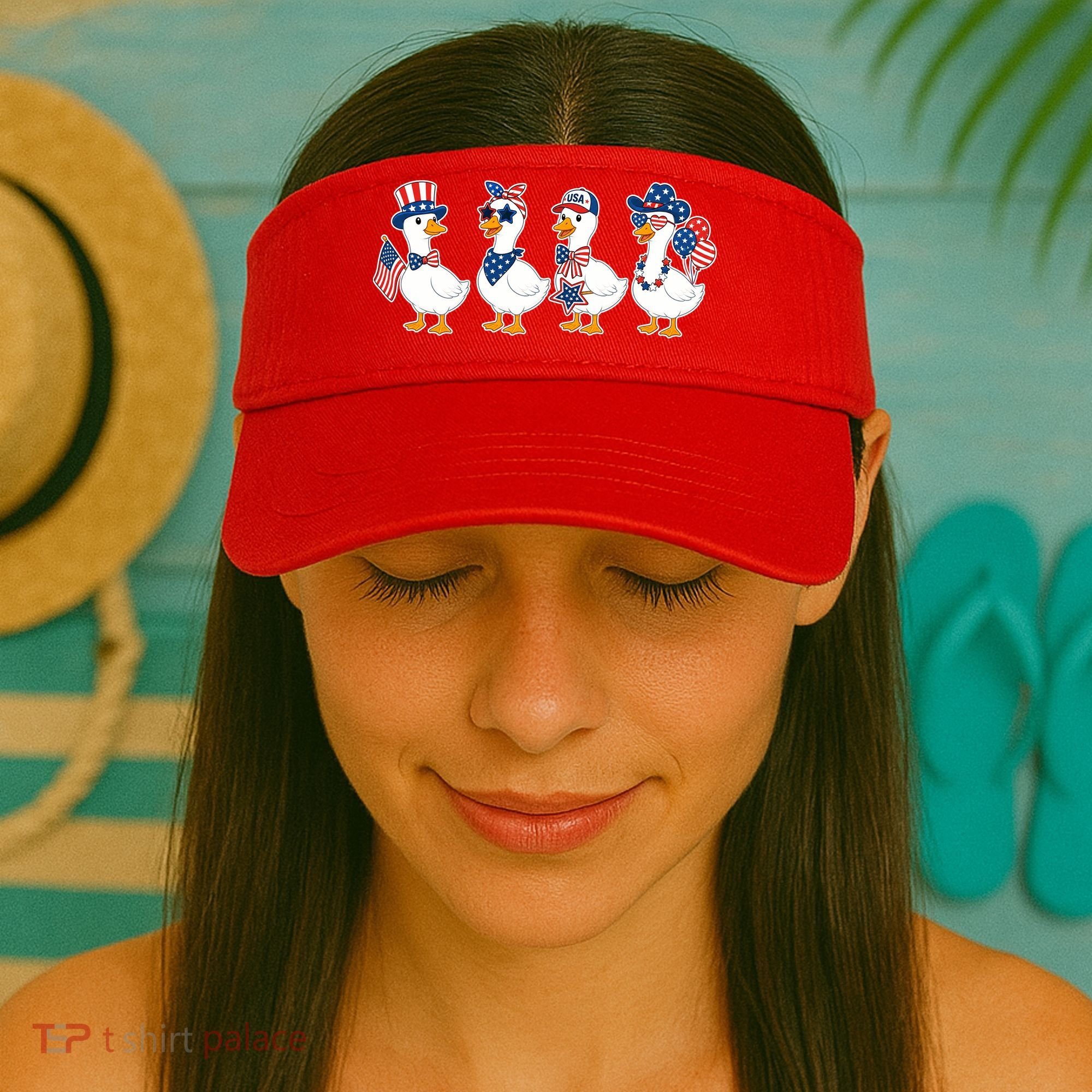 Cute Fourth Of July Patriotic Goose Group Visor