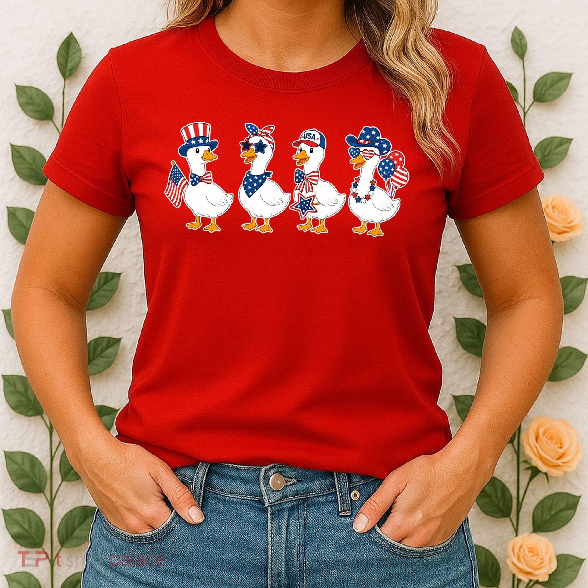 Cute Fourth Of July Patriotic Goose Group Women's T-Shirt