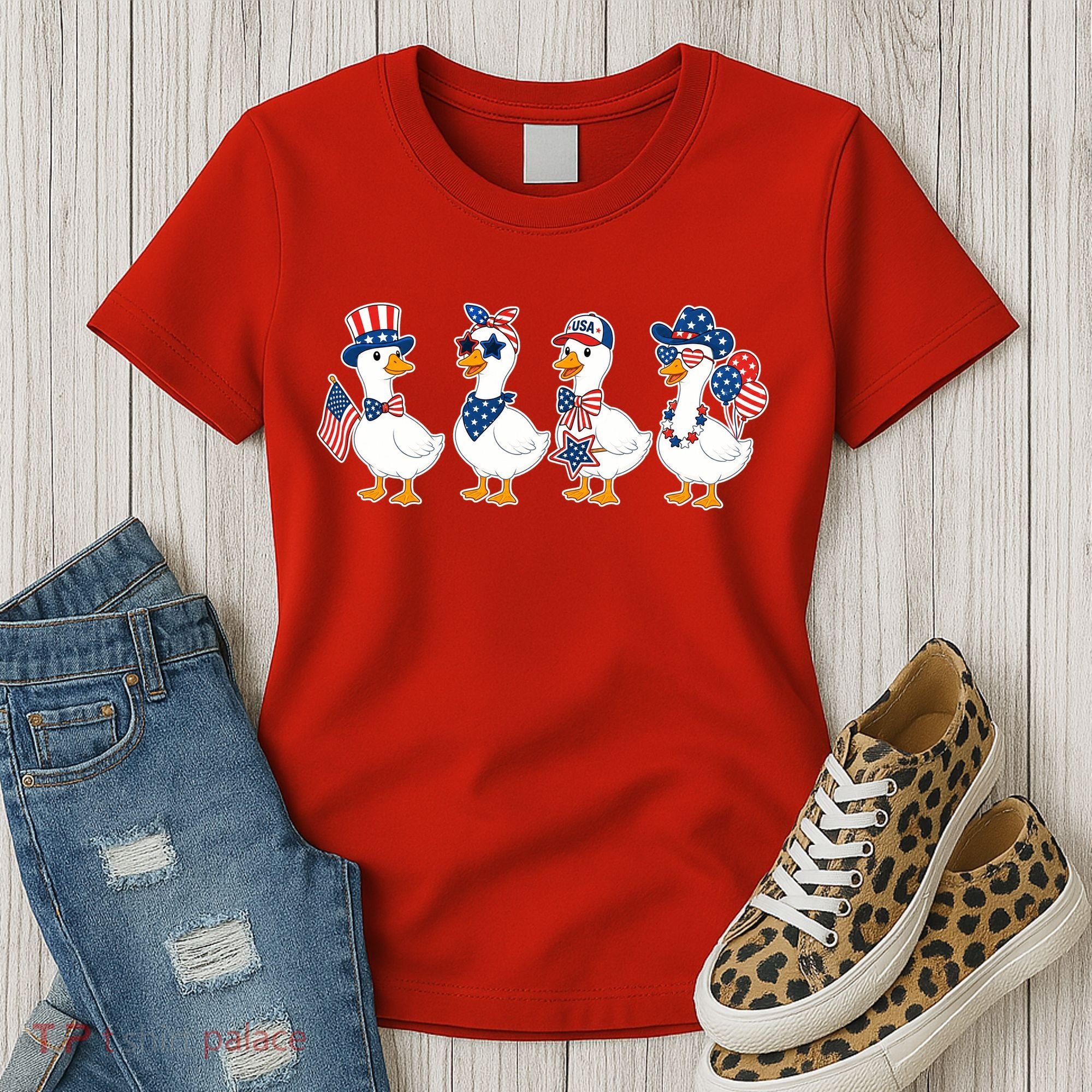 Cute Fourth Of July Patriotic Goose Group Women's T-Shirt