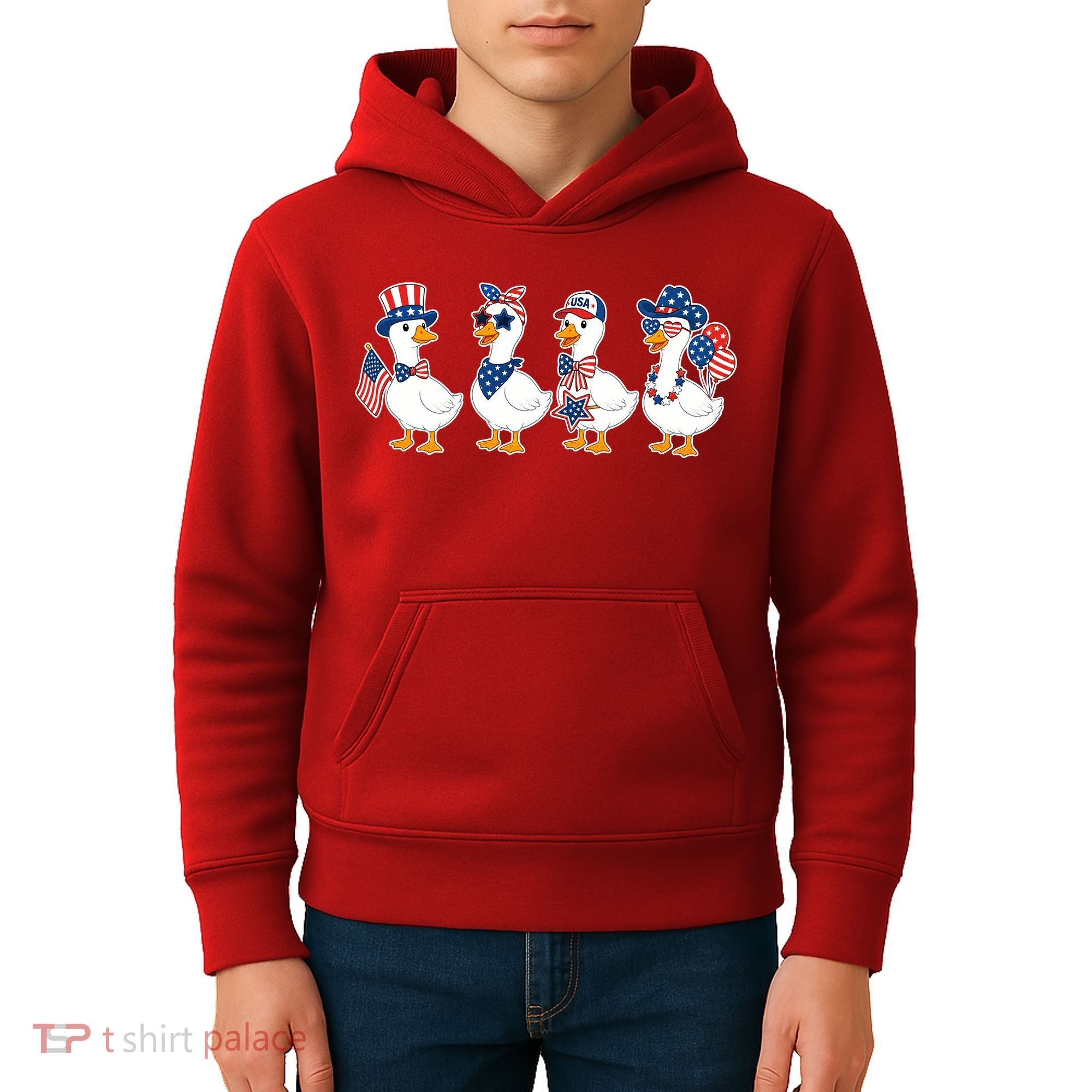 Cute Fourth Of July Patriotic Goose Group Kids Hoodie