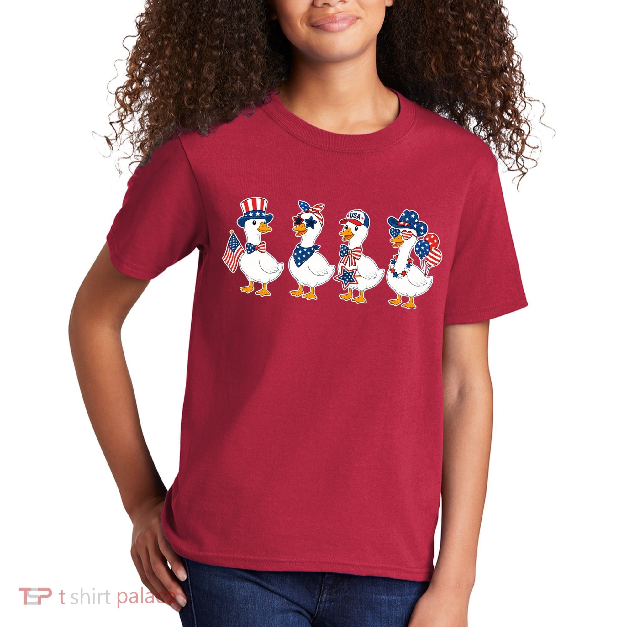 Cute Fourth Of July Patriotic Goose Group Kids T-Shirt