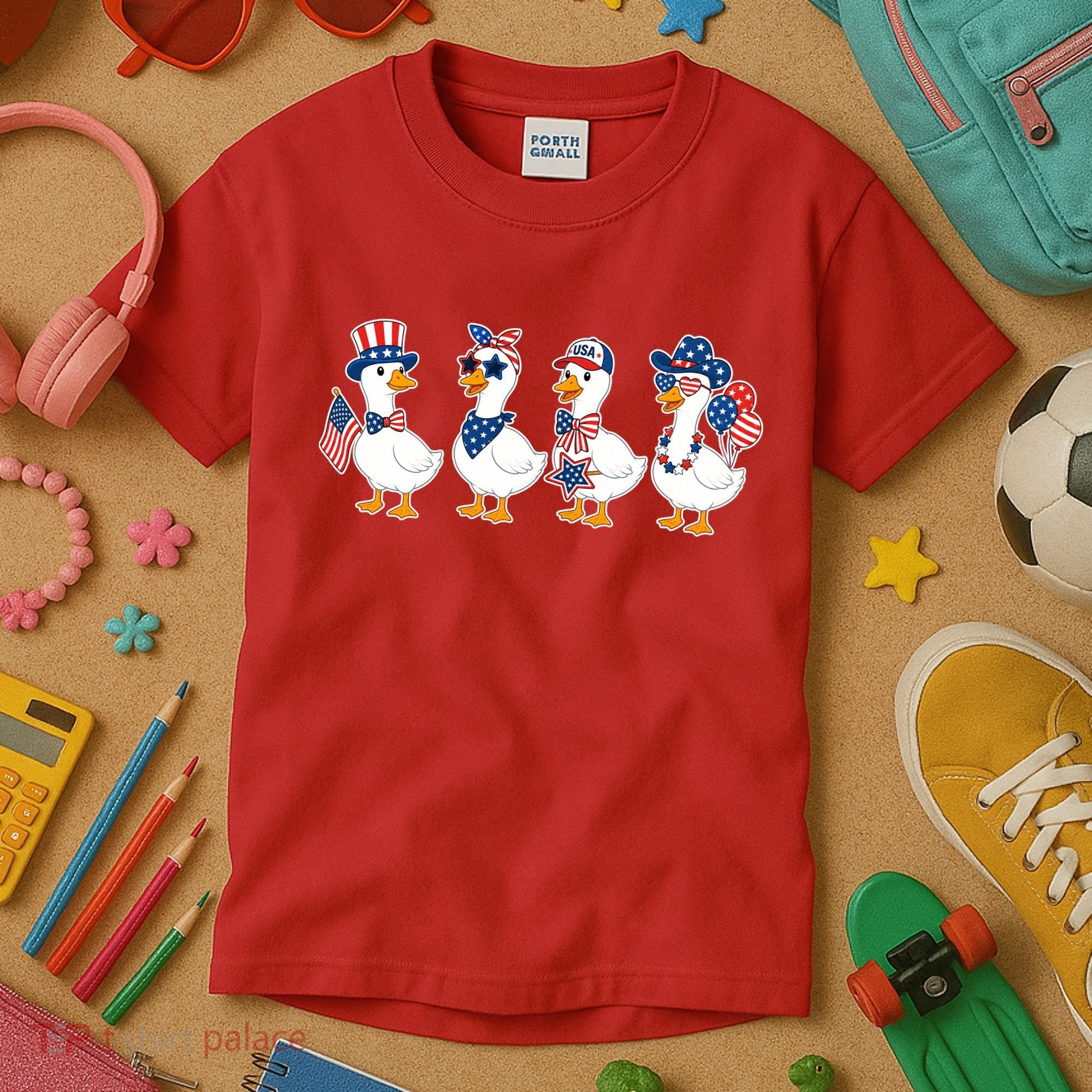 Cute Fourth Of July Patriotic Goose Group Kids T-Shirt
