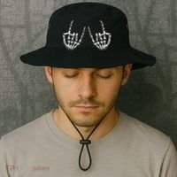 Cool Funny Punk Rock On Skeleton Hands Bucket Hat thumb 2