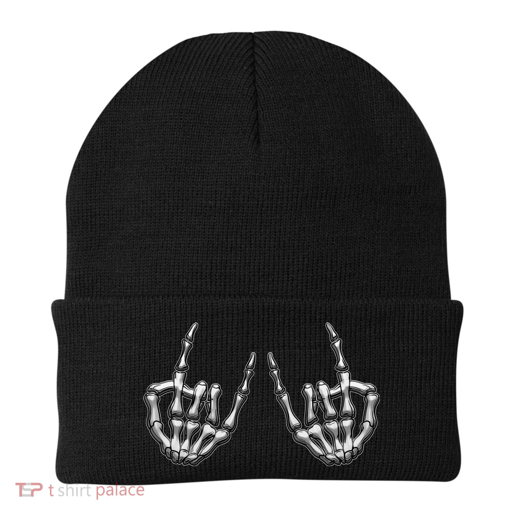 Cool Funny Punk Rock On Skeleton Hands Beanie