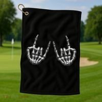 Cool Funny Punk Rock On Skeleton Hands Golf Towel thumb 1