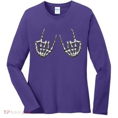 Cool Funny Punk Rock On Skeleton Hands Women's Long Sleeve Shirt