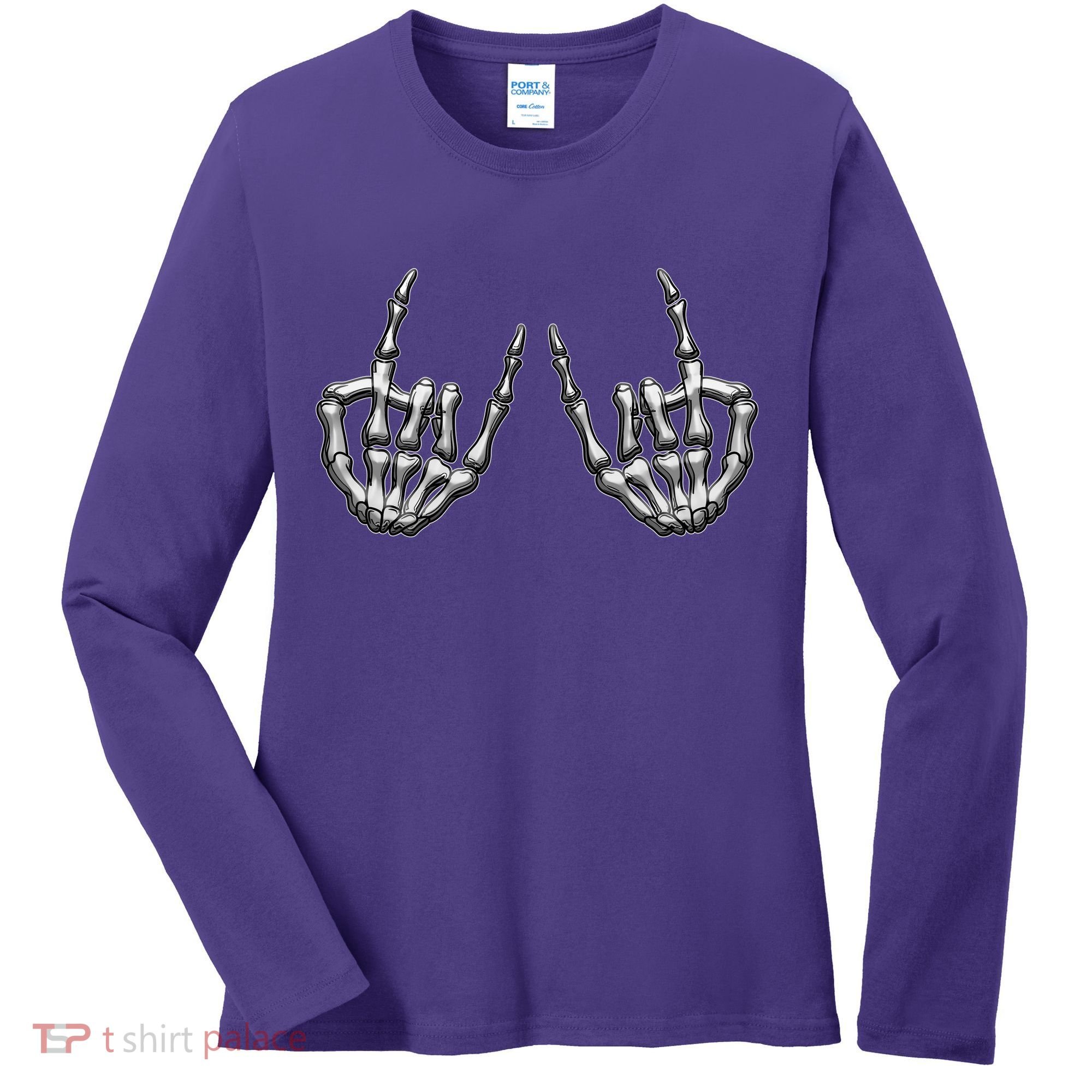 Cool Funny Punk Rock On Skeleton Hands Women's Long Sleeve Shirt