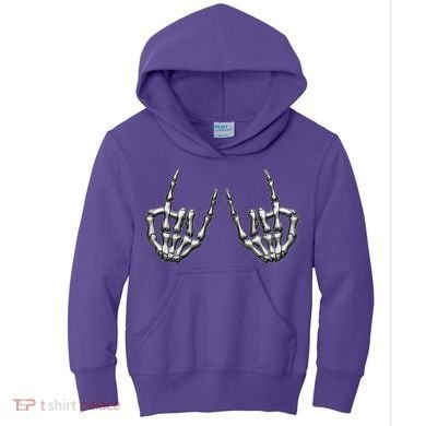 Cool Funny Punk Rock On Skeleton Hands Kids Hoodie