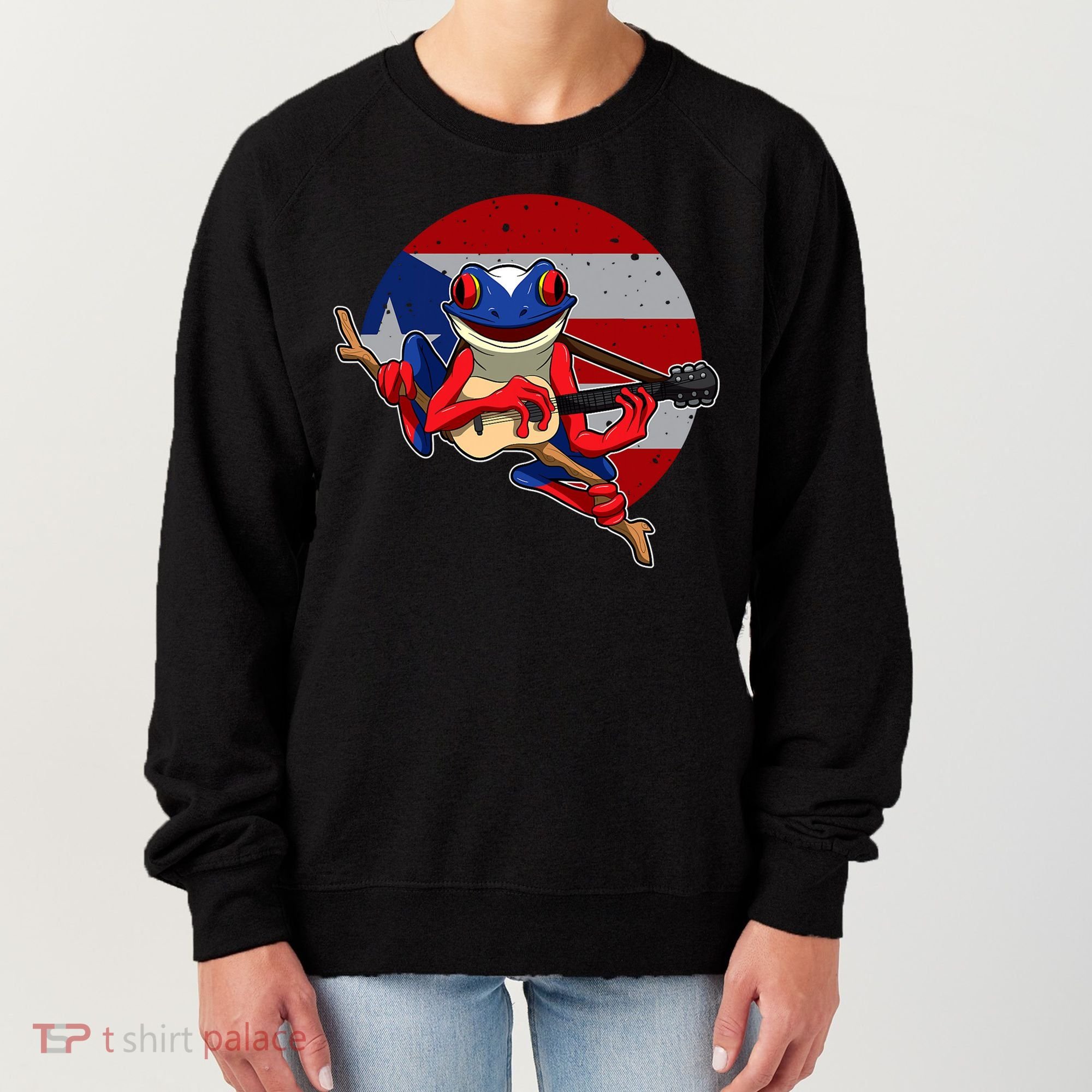 Coqui Frog Playing Guitar Puerto Rico Animal Women's Sweatshirt