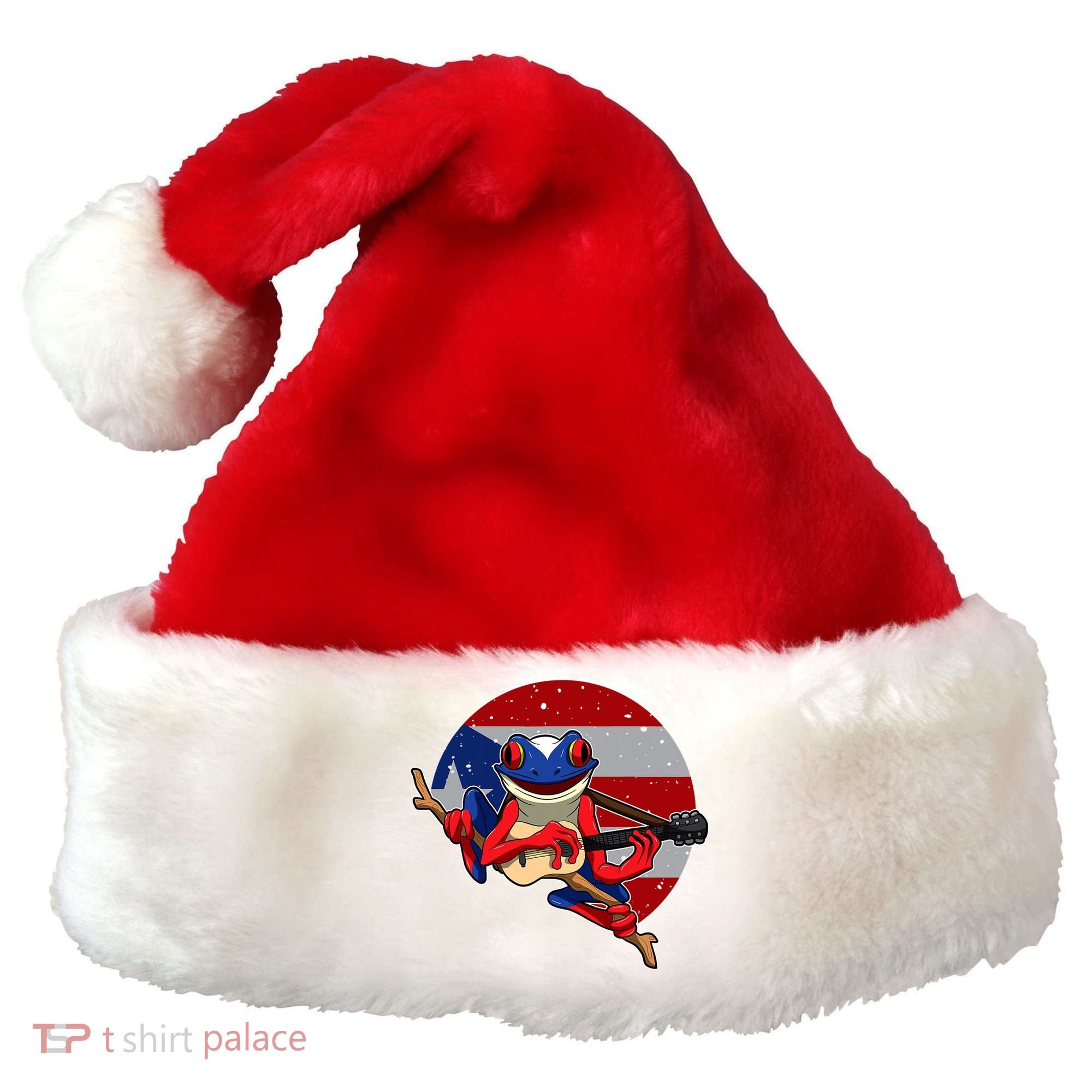 Coqui Frog Playing Guitar Puerto Rico Animal Santa Hat