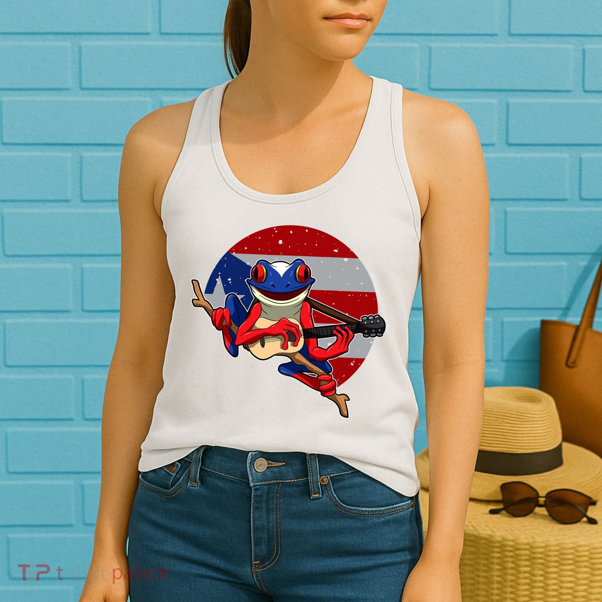 Coqui Frog Playing Guitar Puerto Rico Animal Women's Tank Top