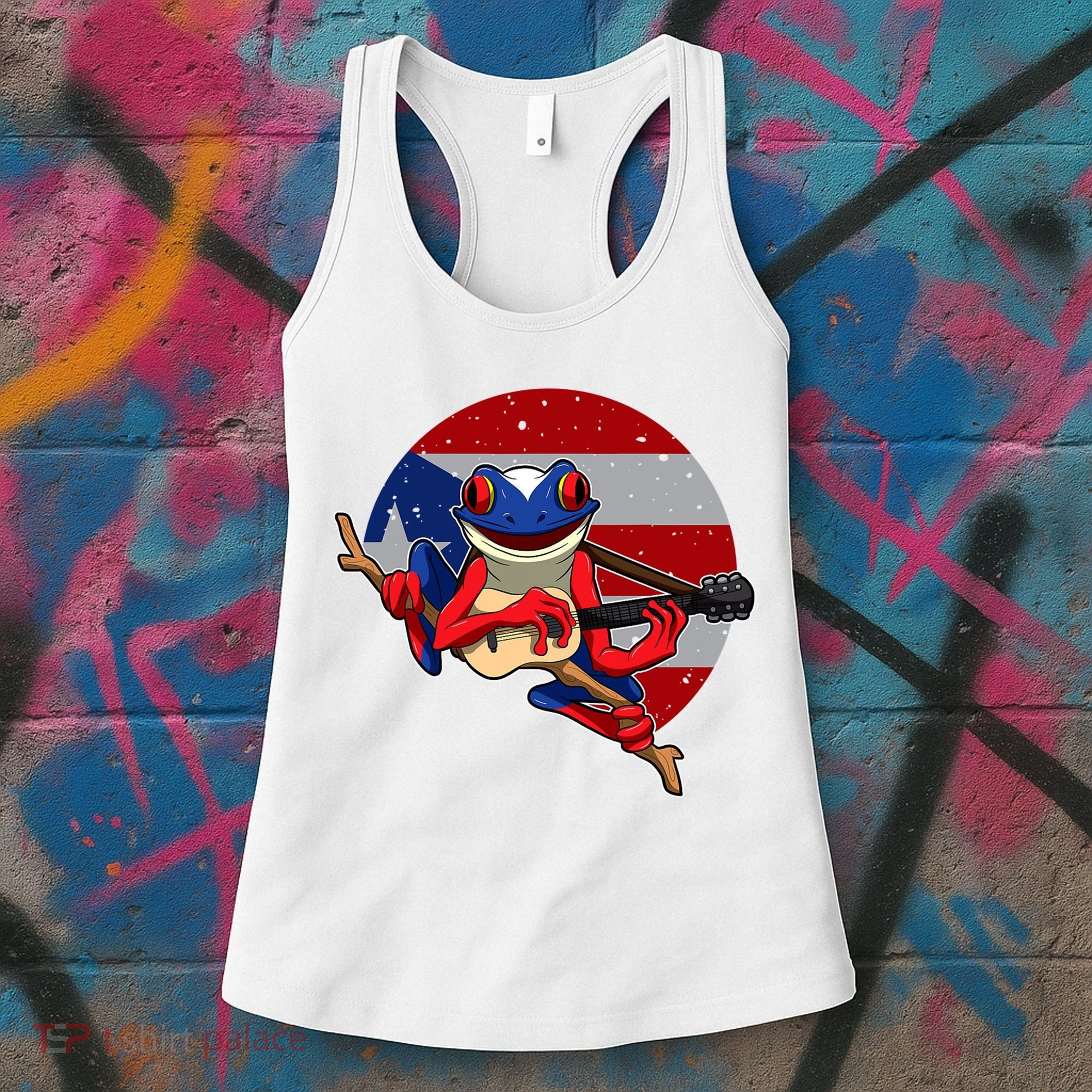 Coqui Frog Playing Guitar Puerto Rico Animal Women's Tank Top