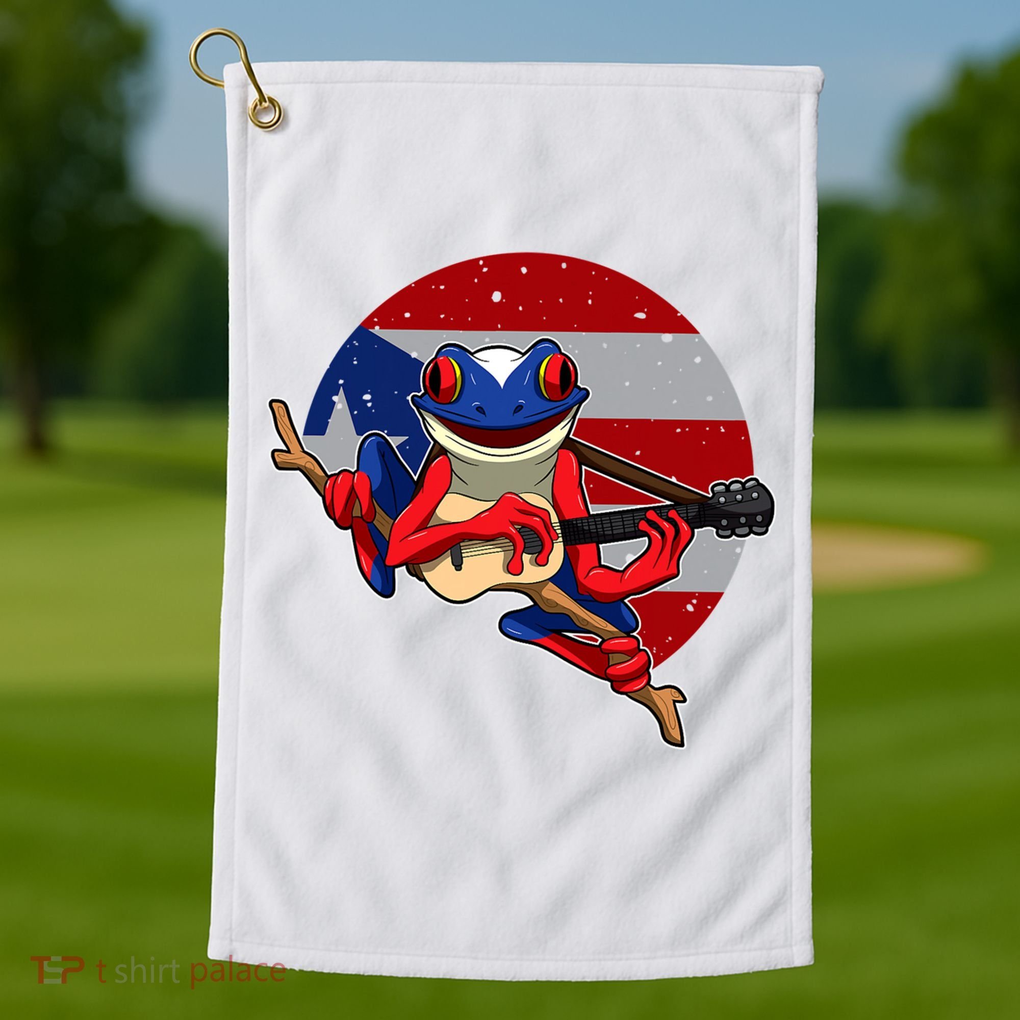 Coqui Frog Playing Guitar Puerto Rico Animal Golf Towel