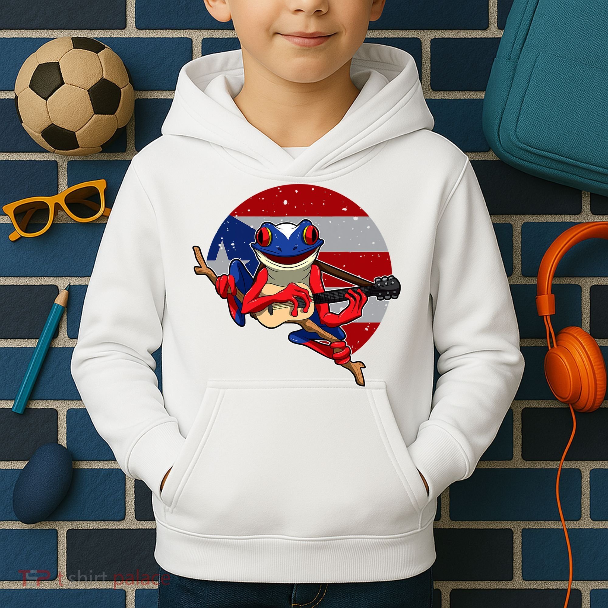 Coqui Frog Playing Guitar Puerto Rico Animal Kids Hoodie