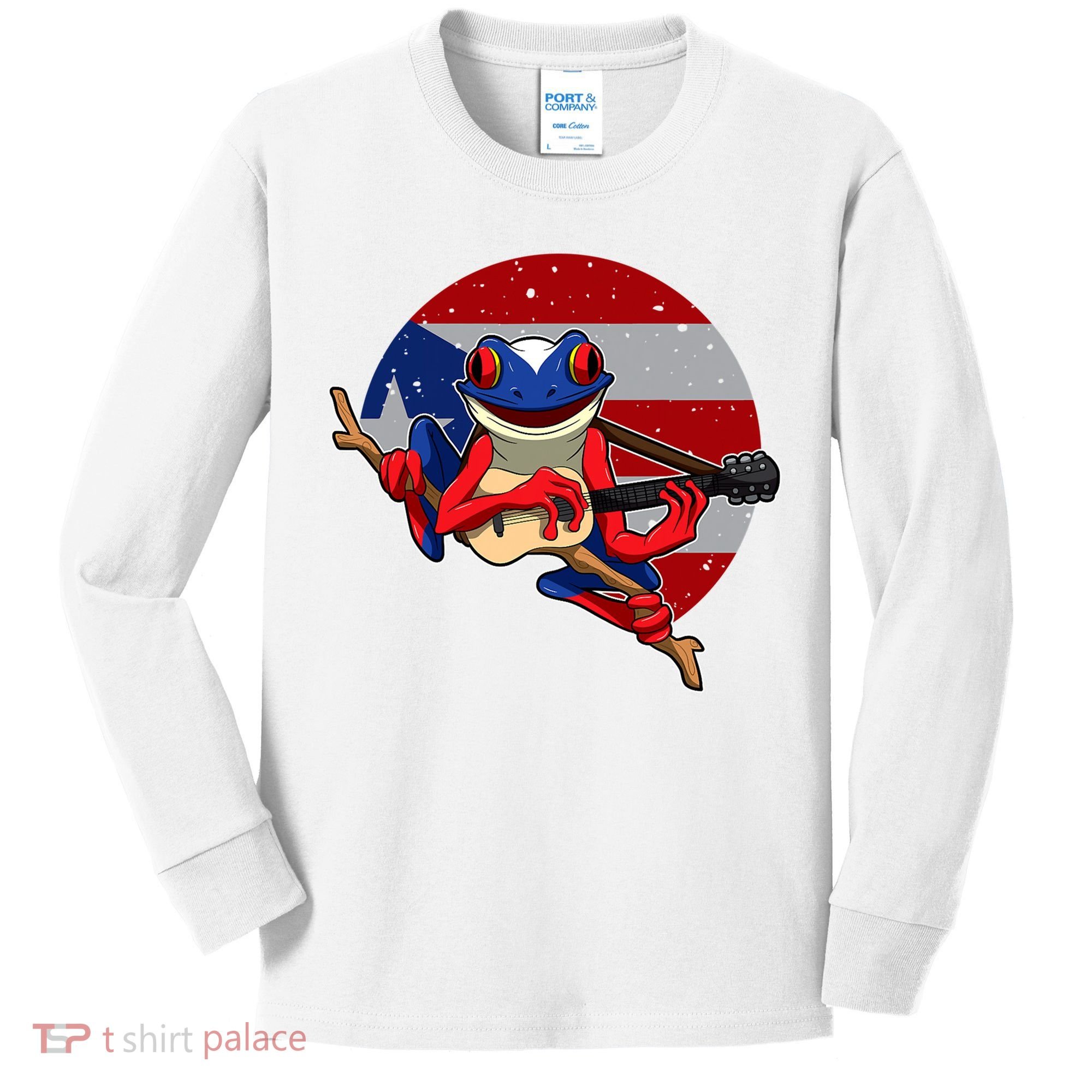 Coqui Frog Playing Guitar Puerto Rico Animal Kids Long Sleeve Shirt
