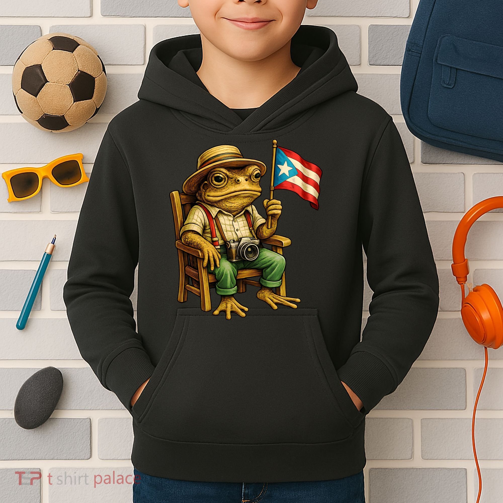 Coqui Frog Puerto Rico Flag Taino Boricua Hispanic Kids Hoodie