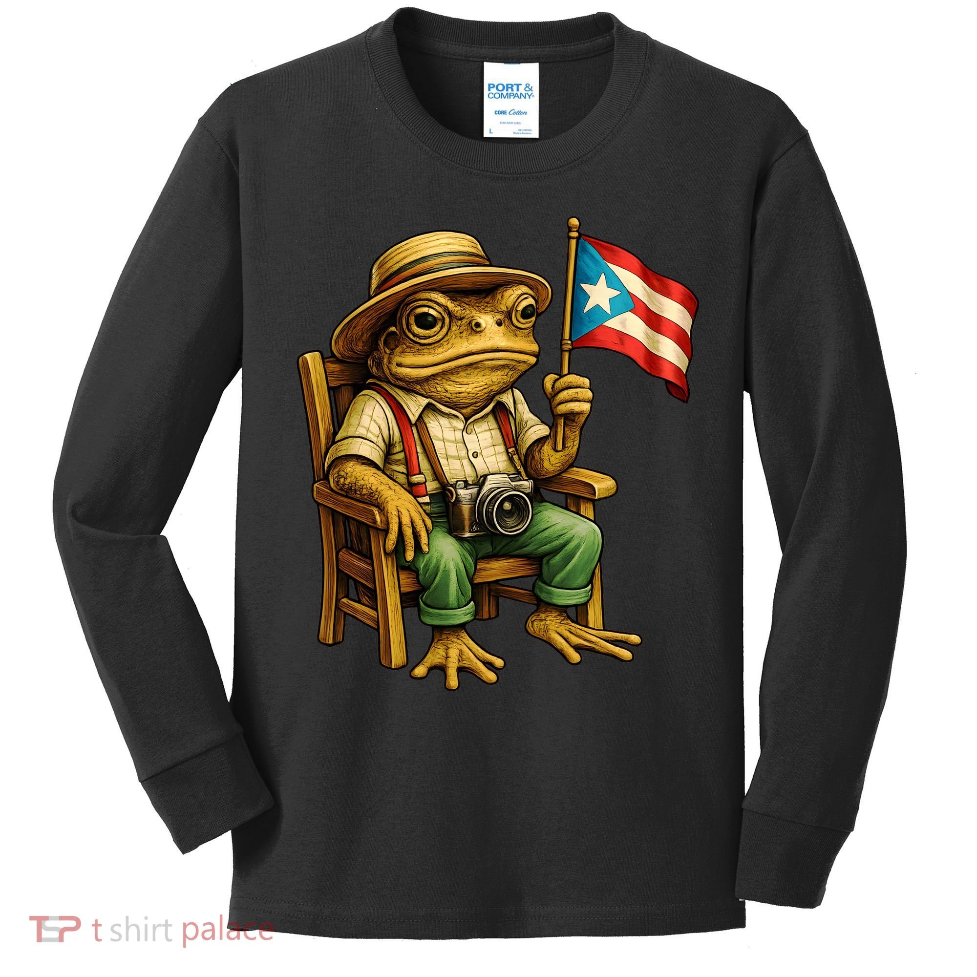 Coqui Frog Puerto Rico Flag Taino Boricua Hispanic Kids Long Sleeve Shirt
