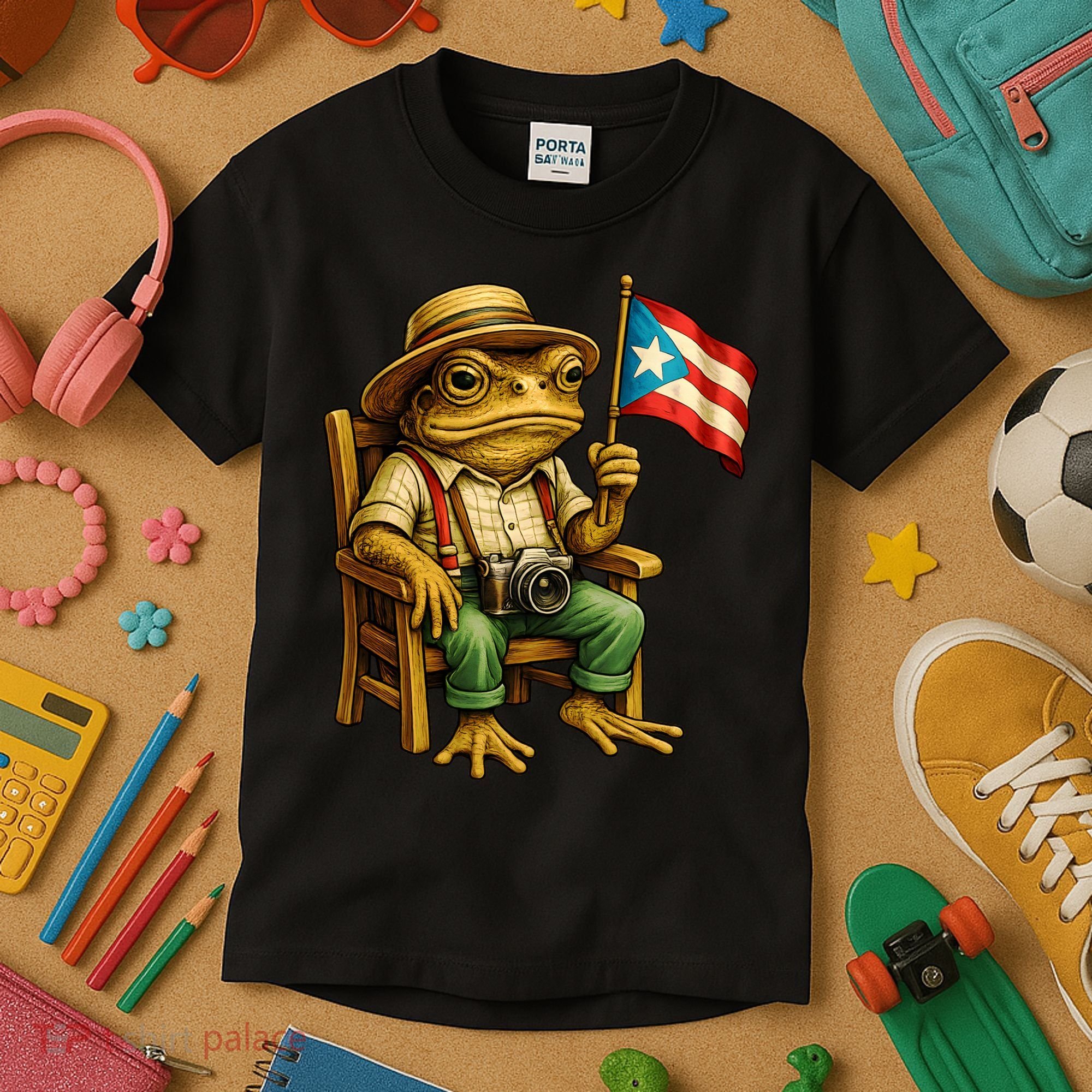 Coqui Frog Puerto Rico Flag Taino Boricua Hispanic Kids T-Shirt