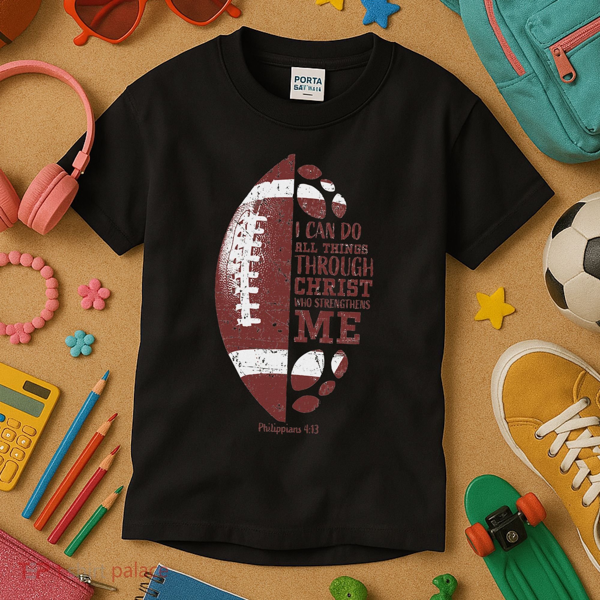 Christian Football Philippians 413 S Gifts Kids T-Shirt