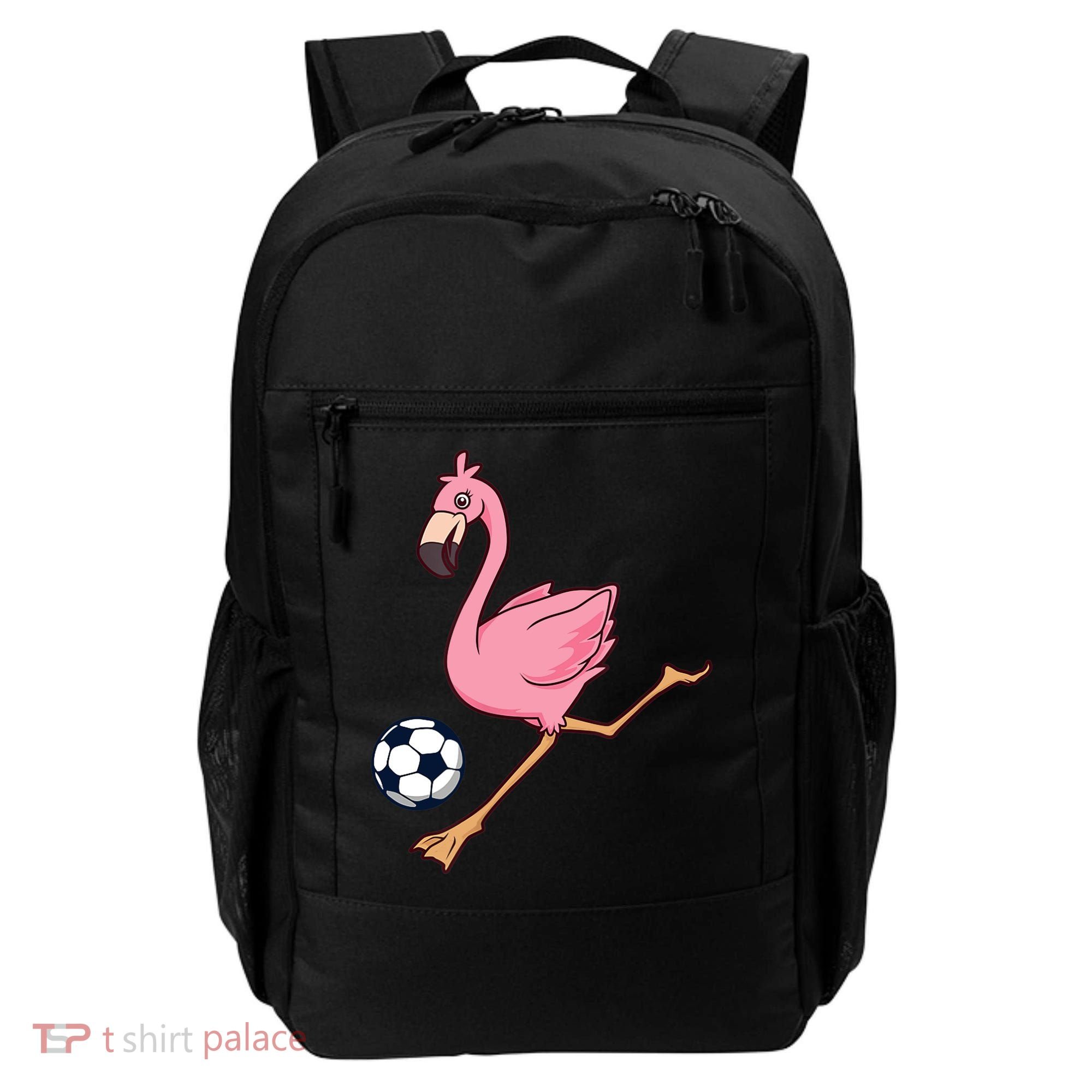 Cartoon Flamingo Playing Soccer Backpack