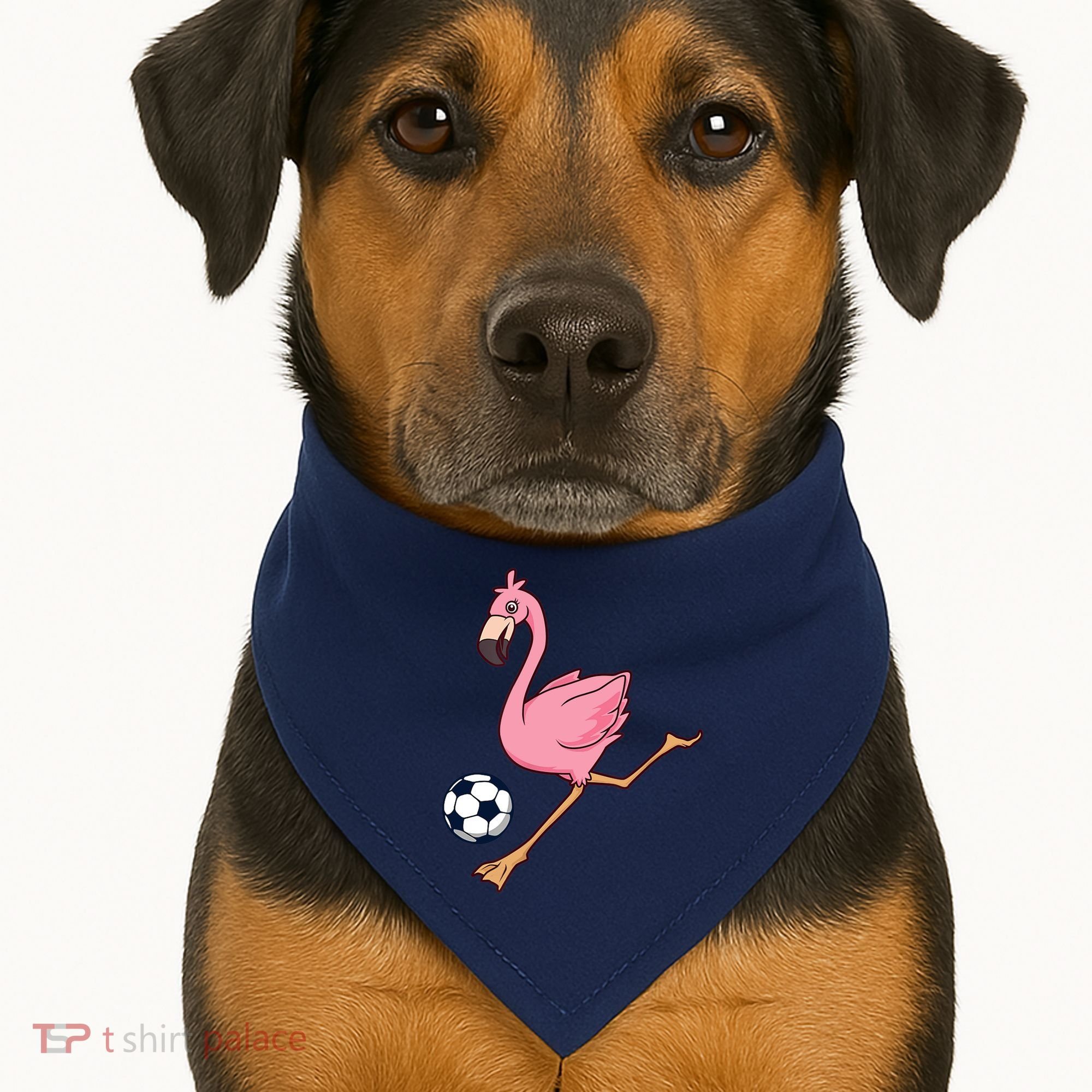 Cartoon Flamingo Playing Soccer USA-Made Doggie Bandana