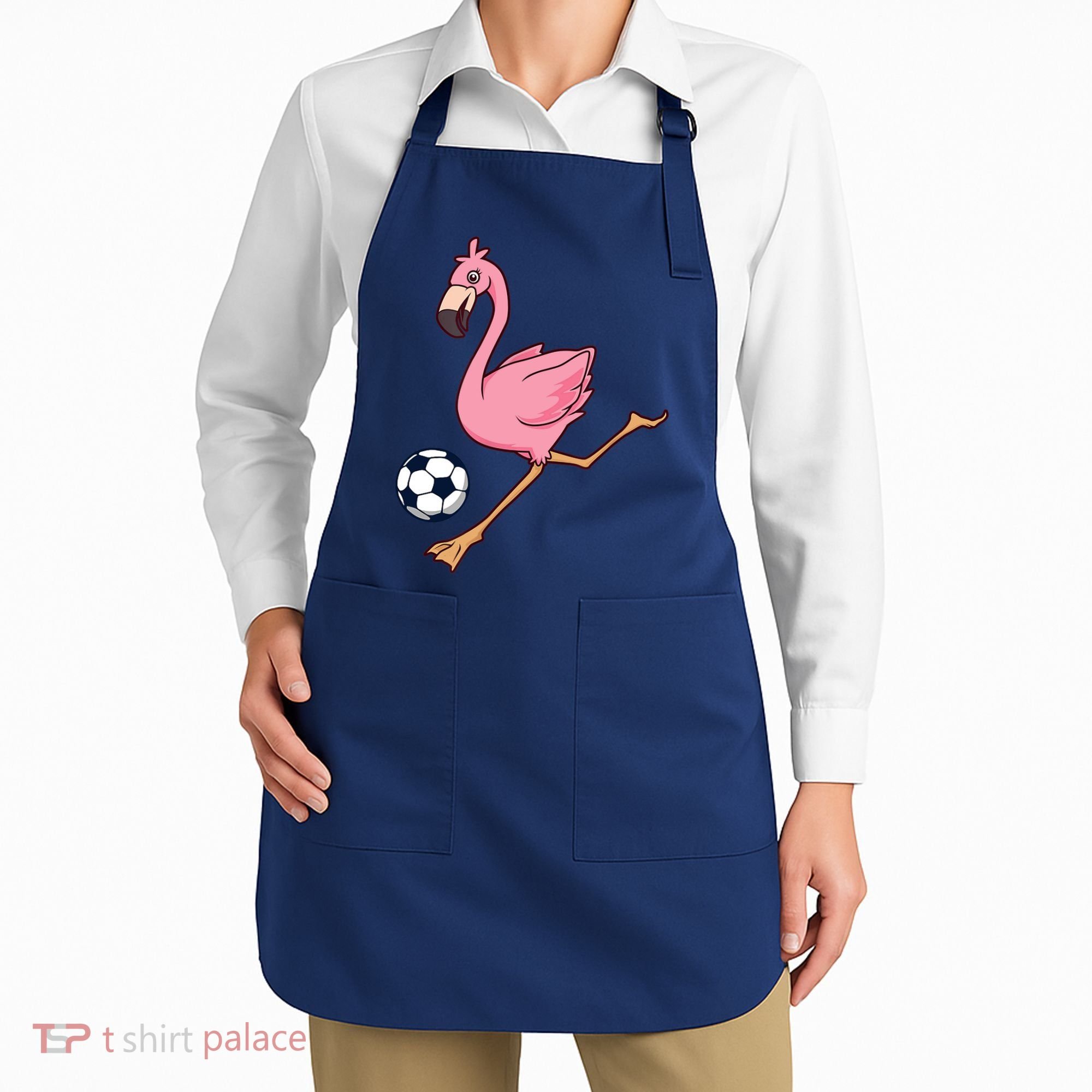 Cartoon Flamingo Playing Soccer Apron