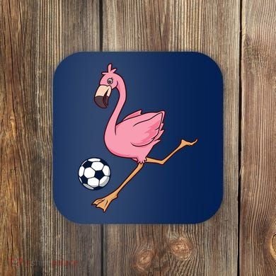 Cartoon Flamingo Playing Soccer Coaster