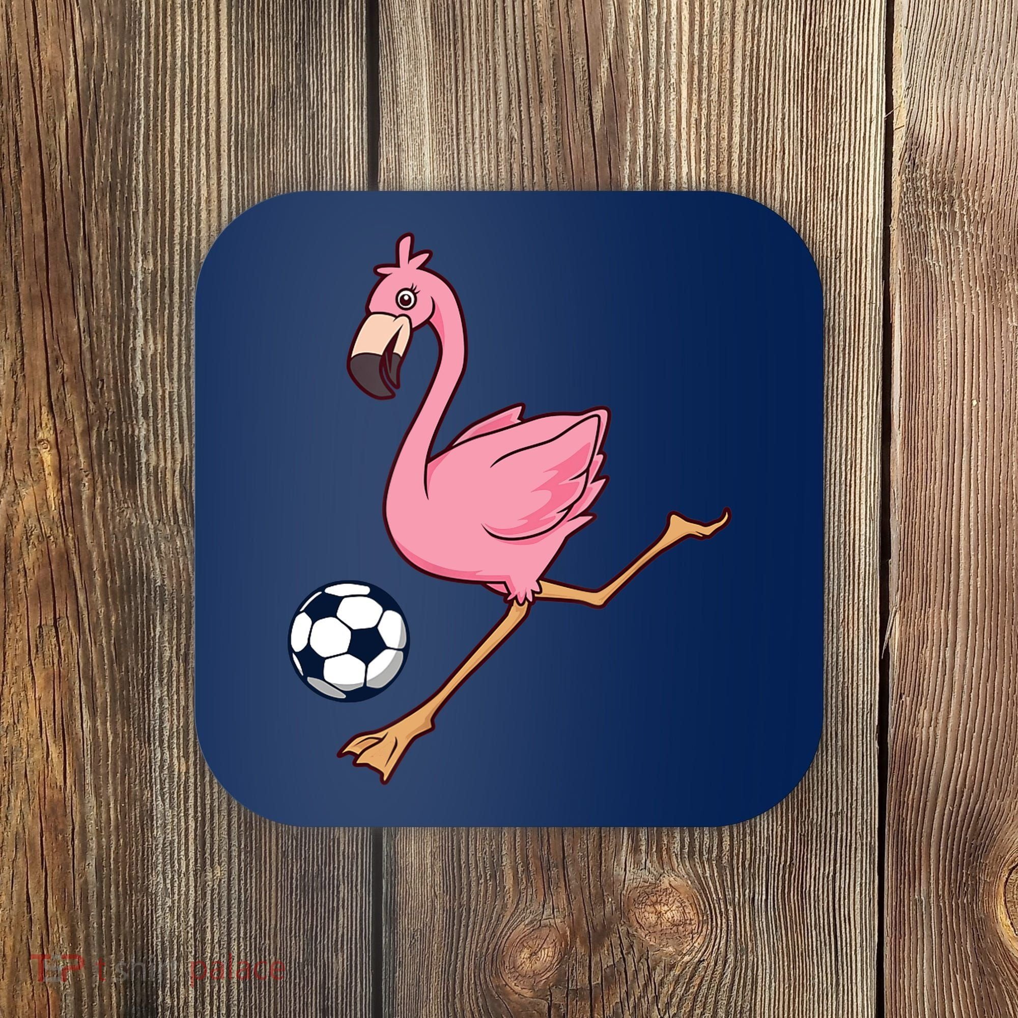 Cartoon Flamingo Playing Soccer Coaster