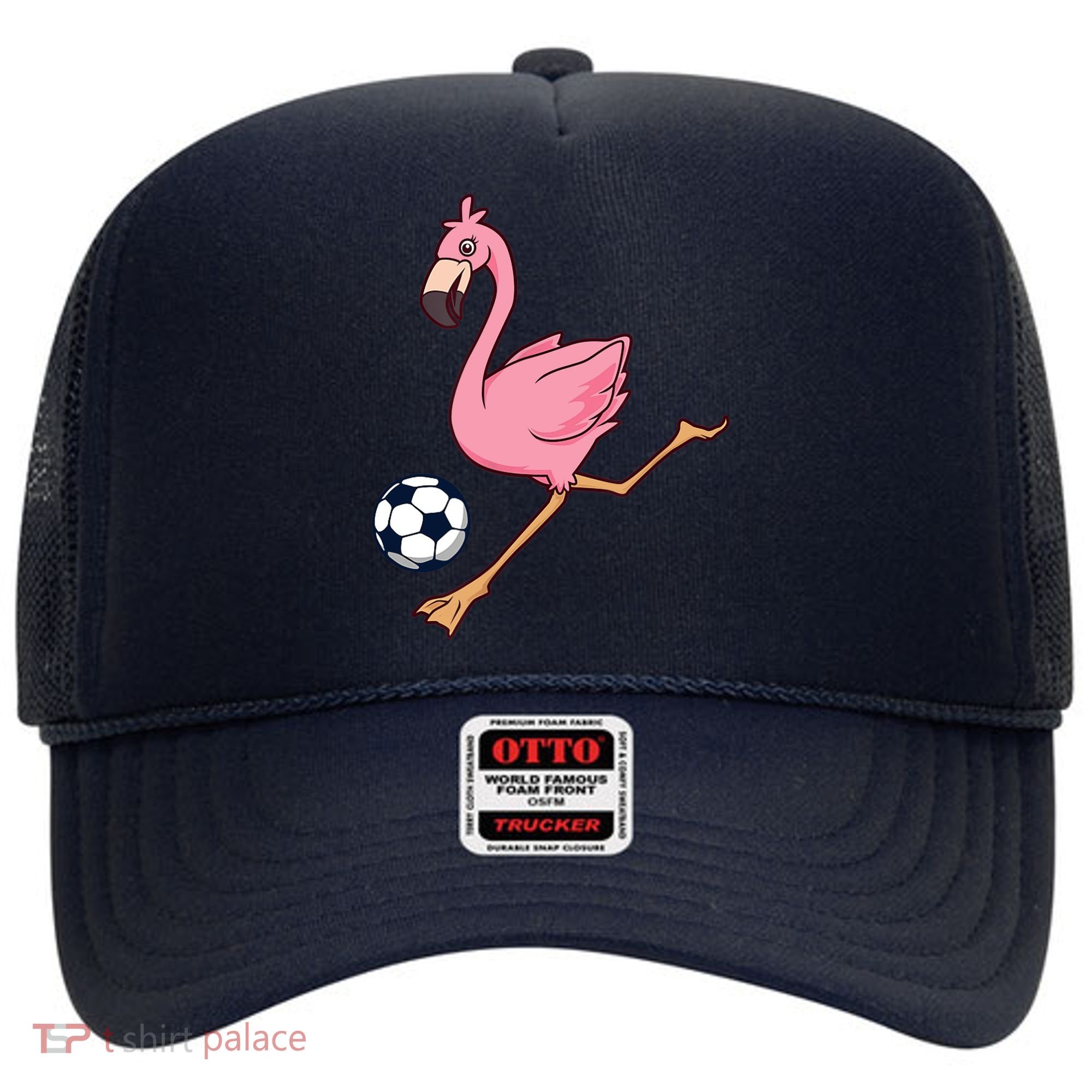 Cartoon Flamingo Playing Soccer Hat