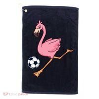 Cartoon Flamingo Playing Soccer Golf Towel thumb 0