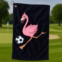 Cartoon Flamingo Playing Soccer Golf Towel thumb 1