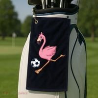 Cartoon Flamingo Playing Soccer Golf Towel thumb 2