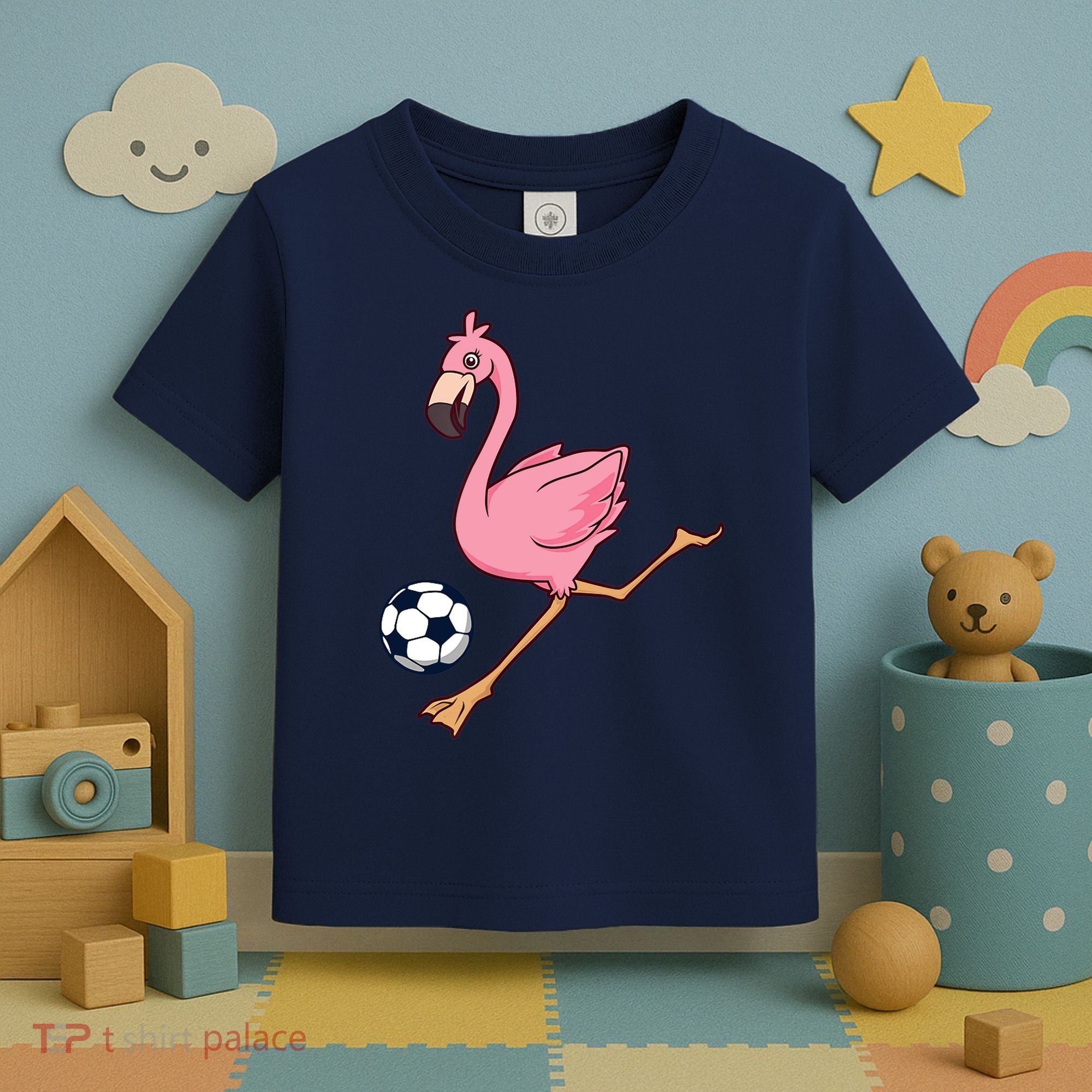 Cartoon Flamingo Playing Soccer Toddler T-Shirt