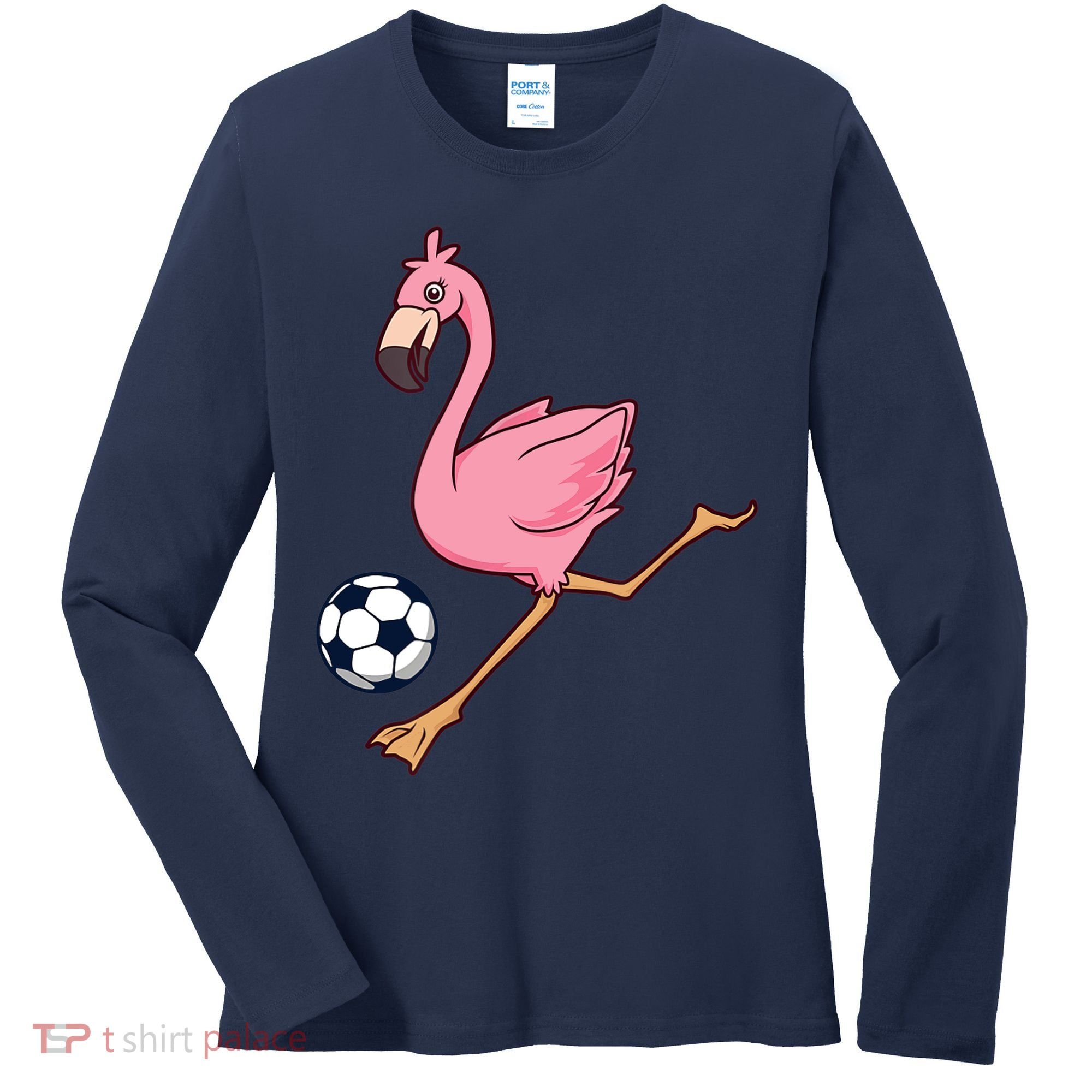 Cartoon Flamingo Playing Soccer Women's Long Sleeve Shirt