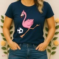 Cartoon Flamingo Playing Soccer Women's T-Shirt thumb 2