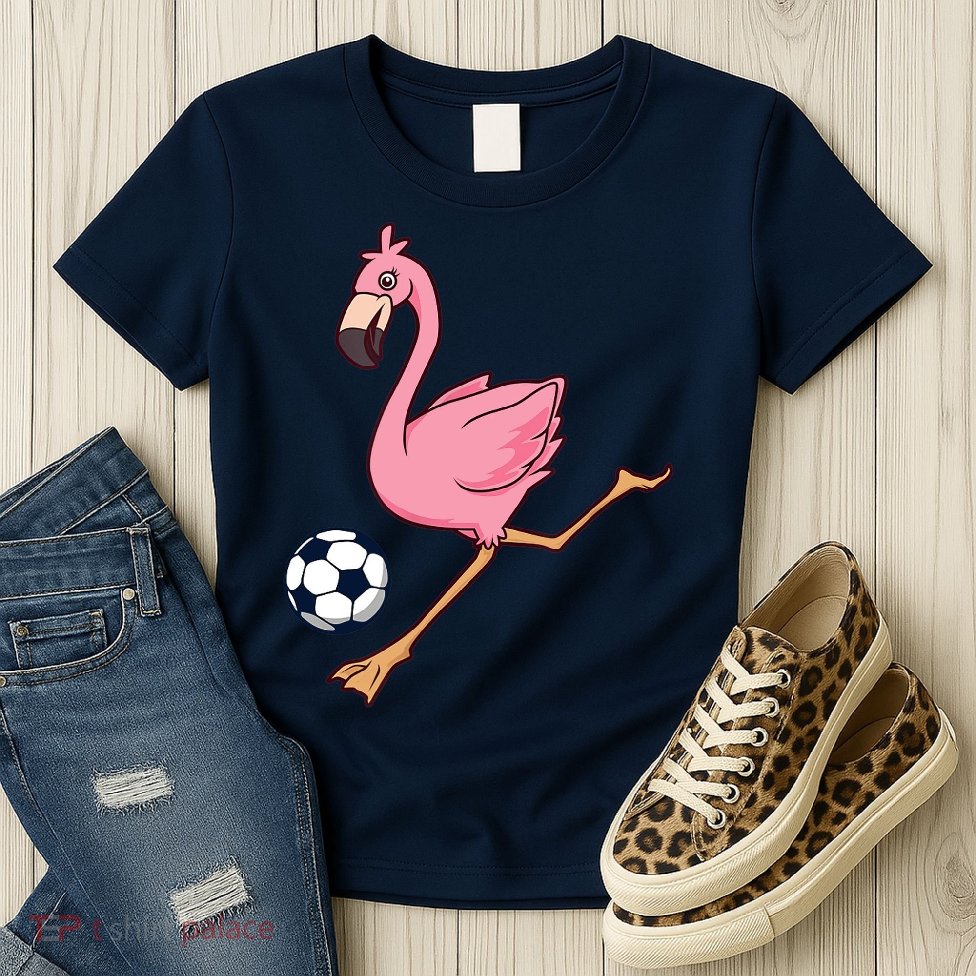 Cartoon Flamingo Playing Soccer Women's T-Shirt