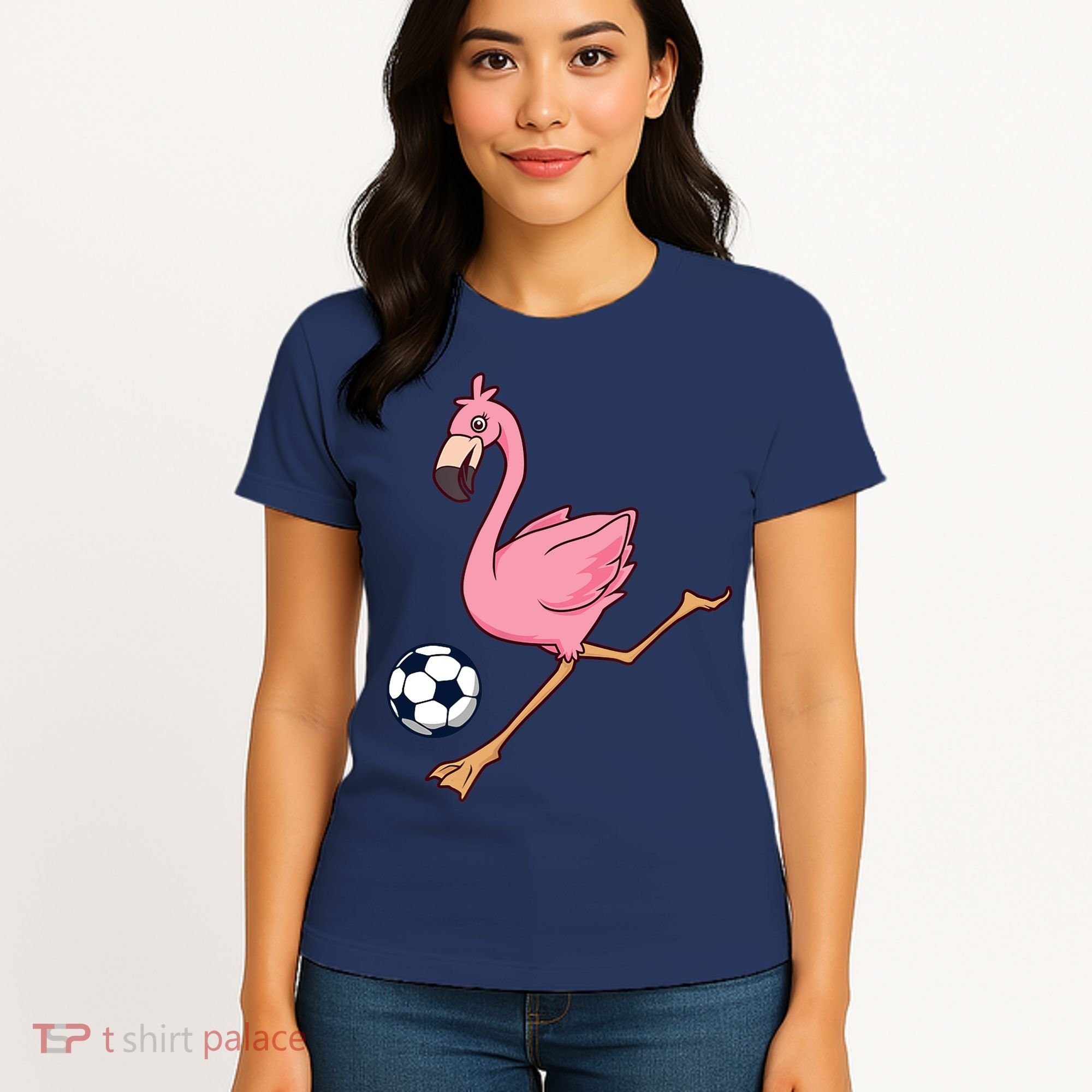 Cartoon Flamingo Playing Soccer Women's T-Shirt