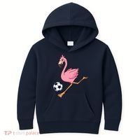 Cartoon Flamingo Playing Soccer Kids Hoodie thumb 0