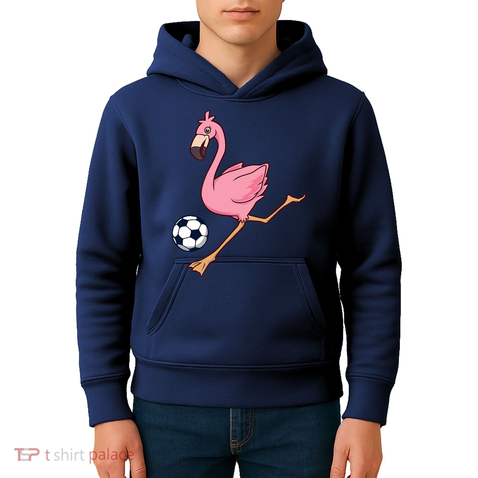 Cartoon Flamingo Playing Soccer Kids Hoodie